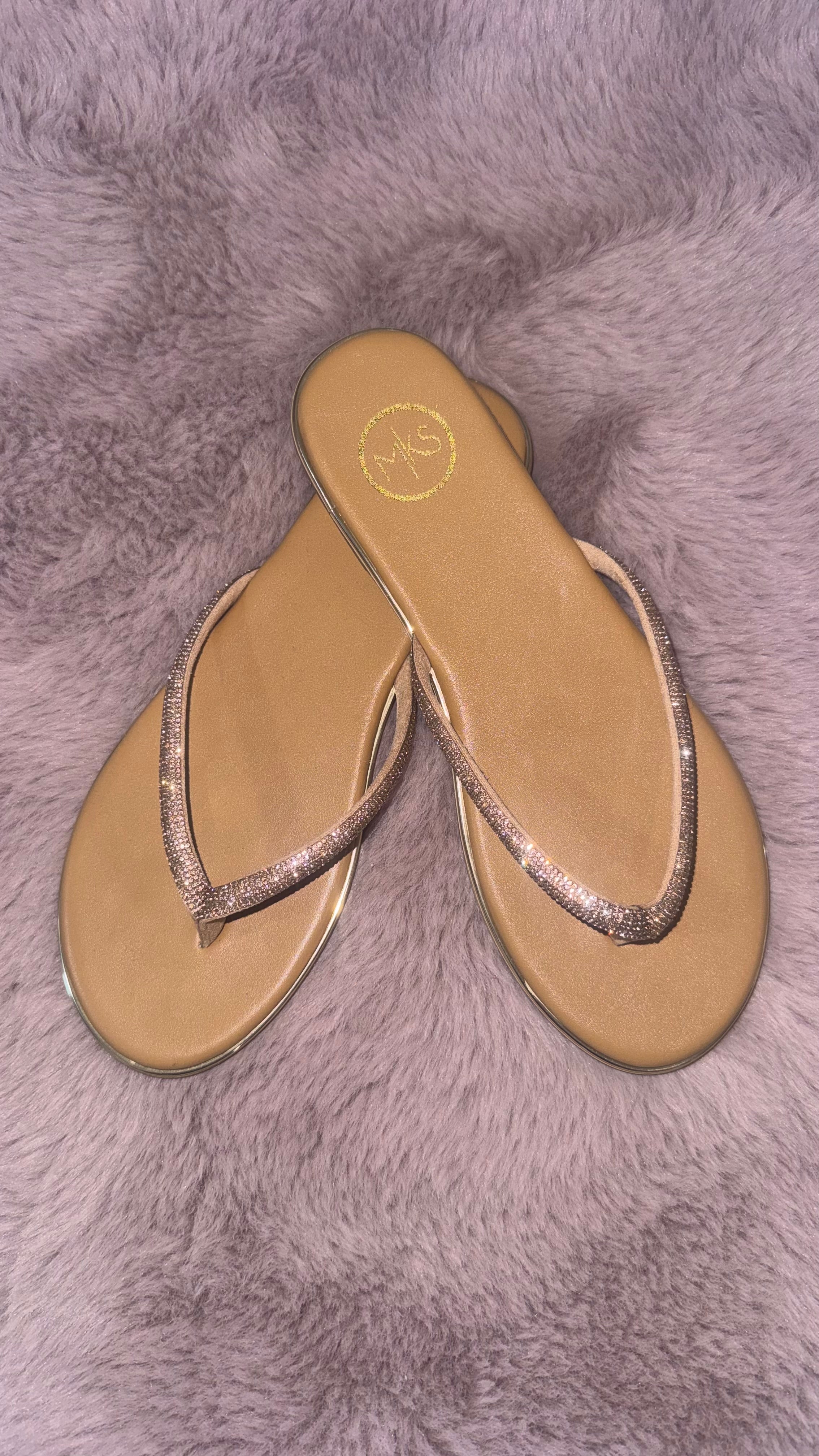 Gold Rose Rhinestone Flip Flop Sandalss