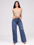 Jeans Wide Leg Rotos Azul Medio para mujer