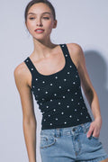 Black Polka Dot Ribbed Tank Top