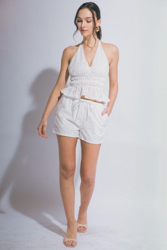 White Eyelet Halter Two-Piece Set - Full Length