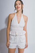 White Eyelet Halter Two-Piece Set - Front View