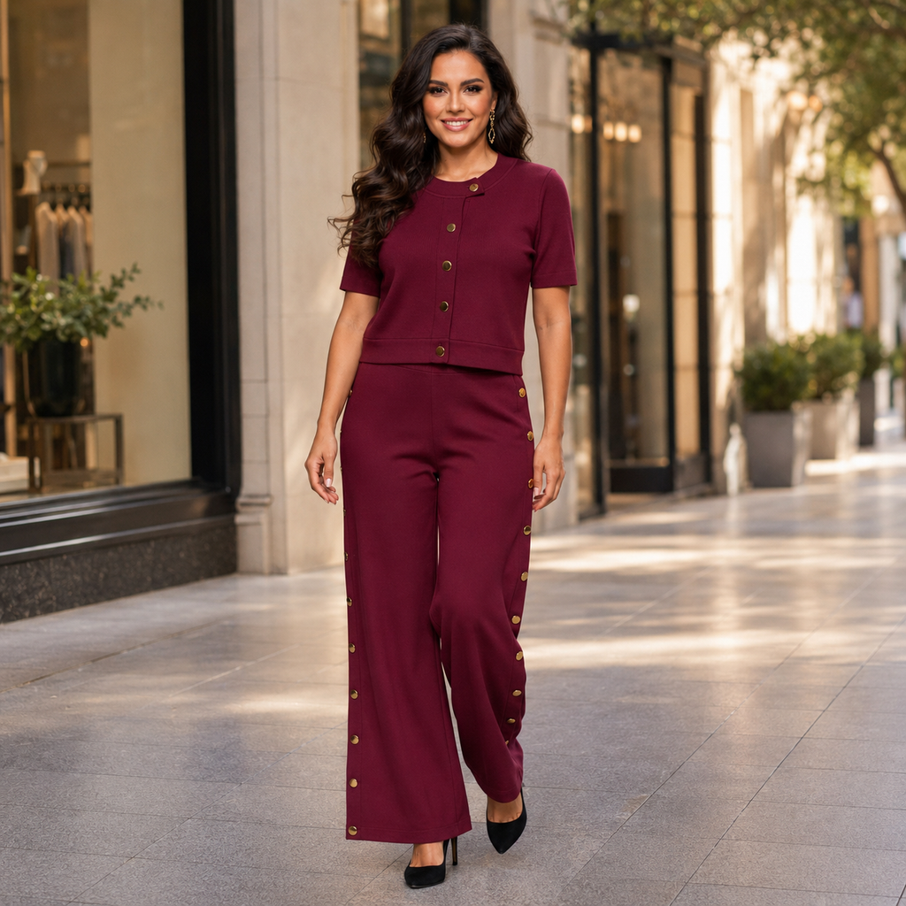Conjunto Vino Elegante con Botones Dorados