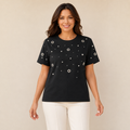 Blusa Negra con Perlas y Detalles Brillantes