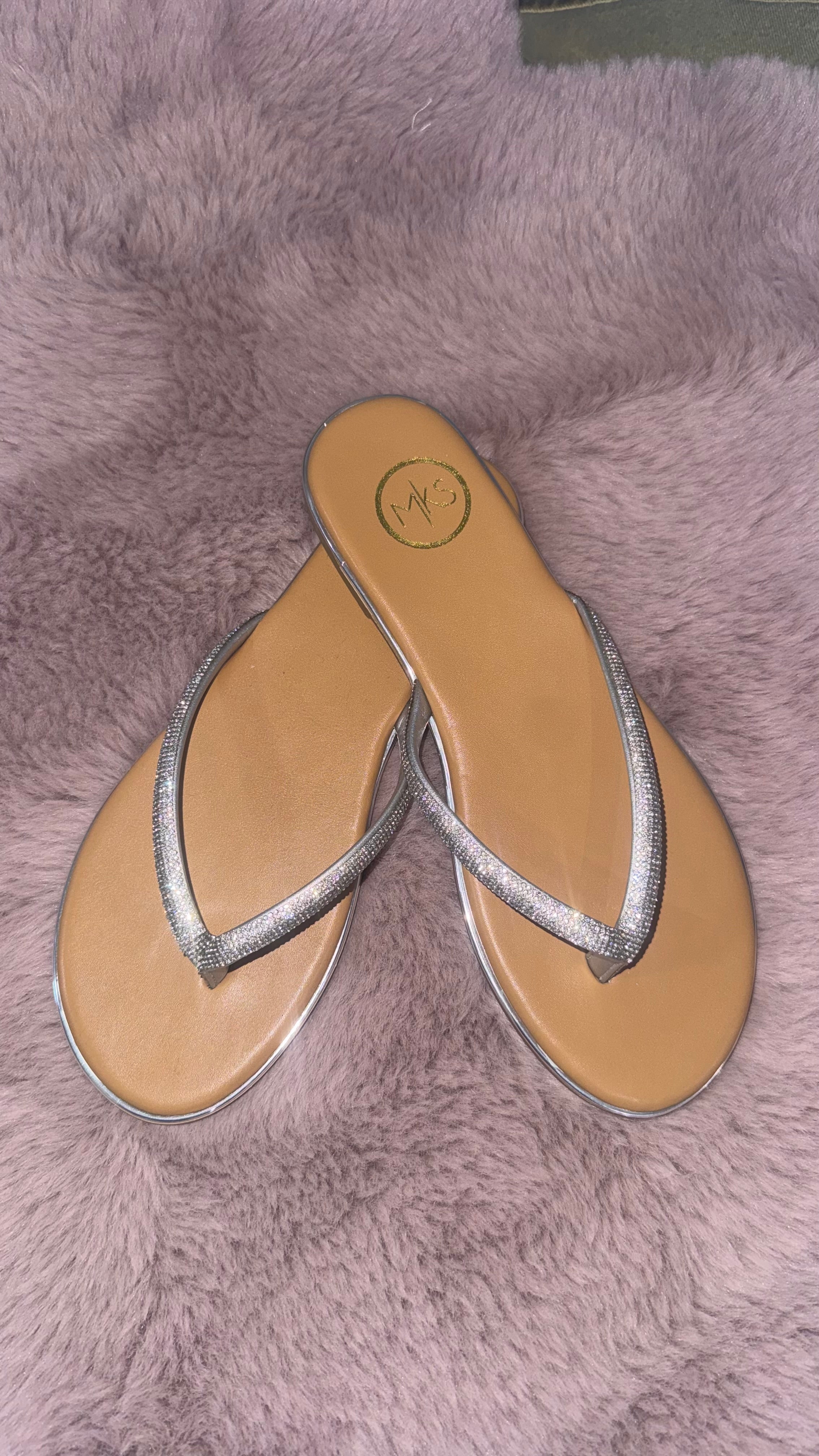 Silver Glitter Flip Flop Sandals