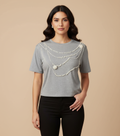Blusa Gris con Perlas para mujer