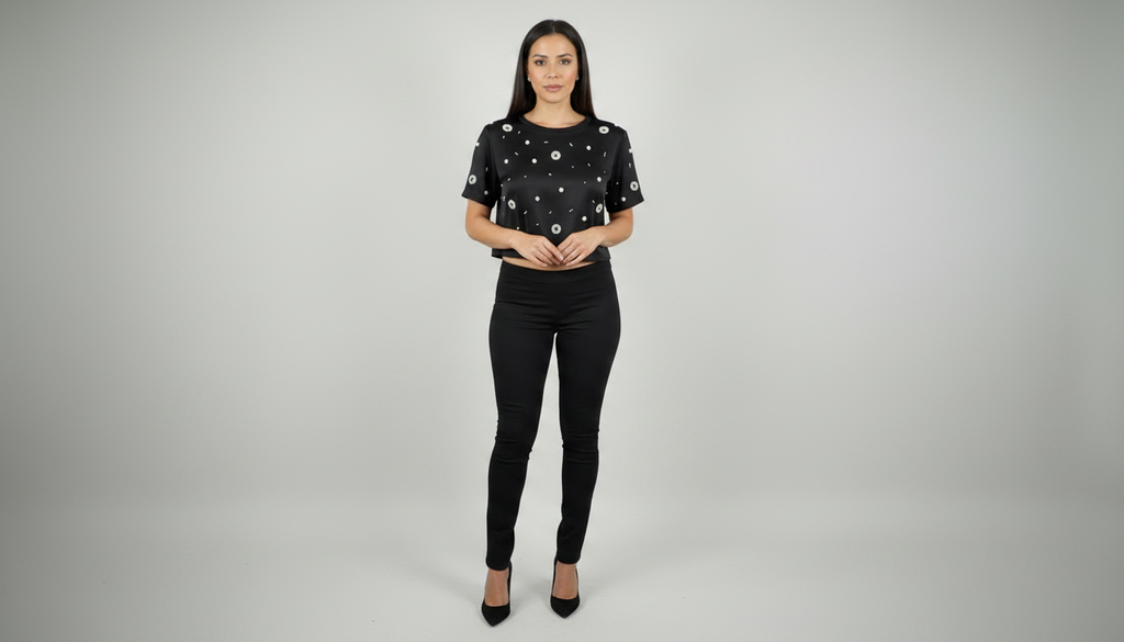 Crop Top Negro con Perlas para mujer