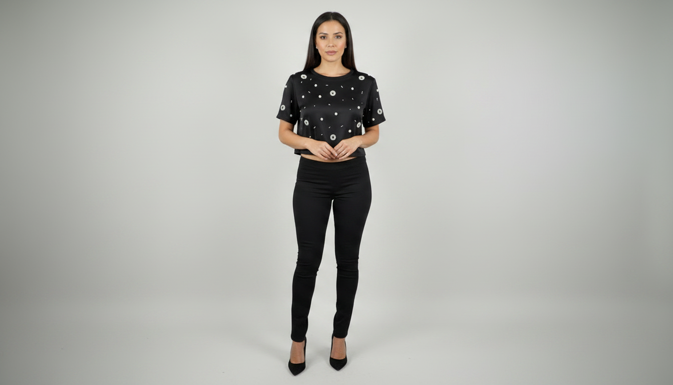 Crop Top Negro con Perlas para mujer