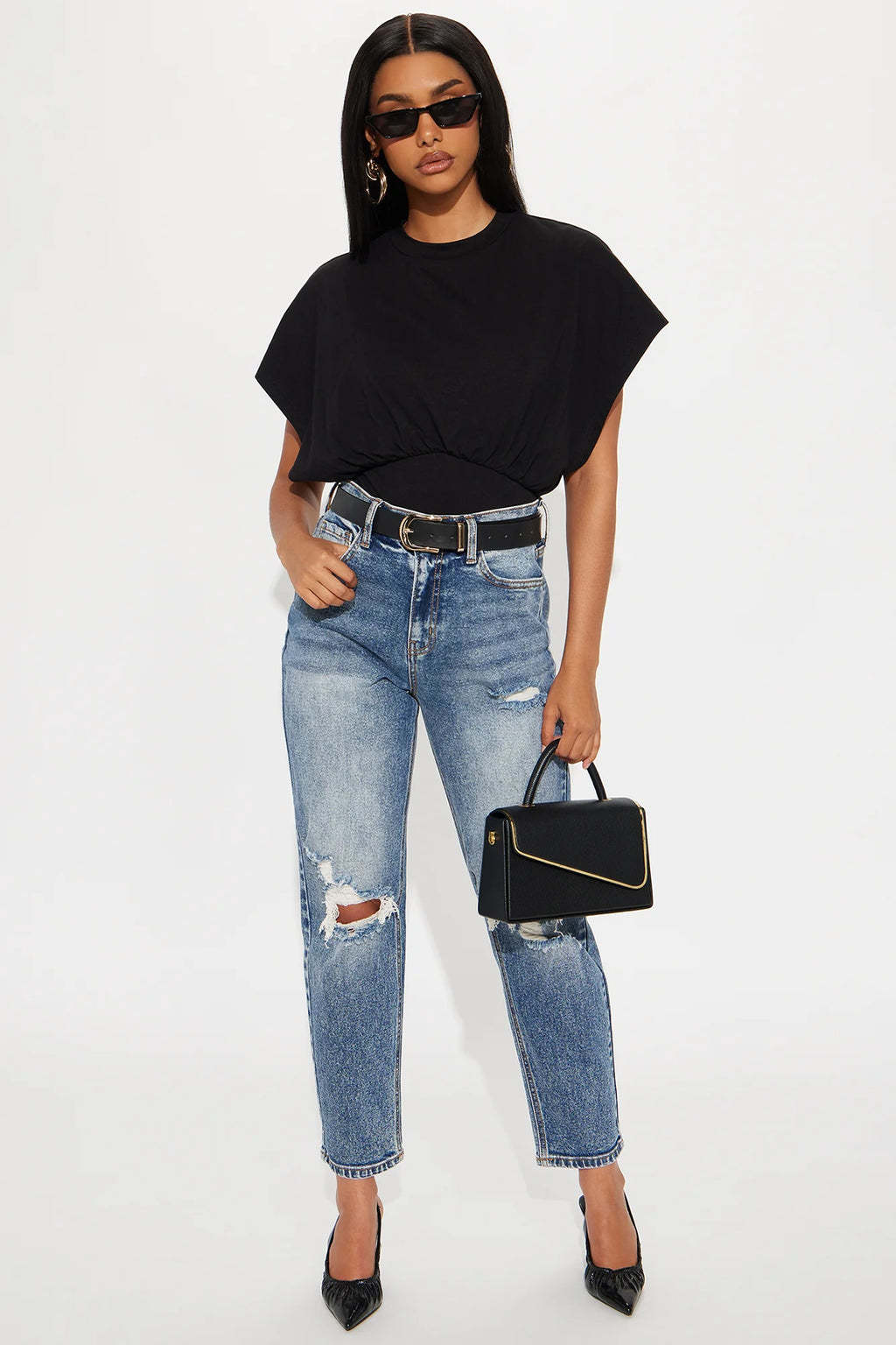 Raleigh Ripped Mom Jeans - Dark Wash