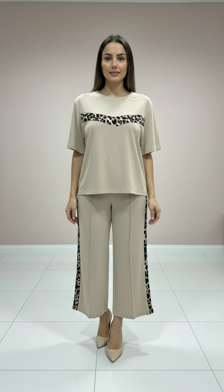 Beige Leopard Print Two-Piece Set