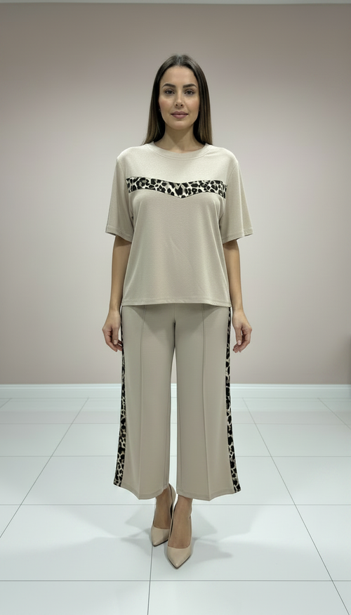 Beige Leopard Print Two-Piece Set