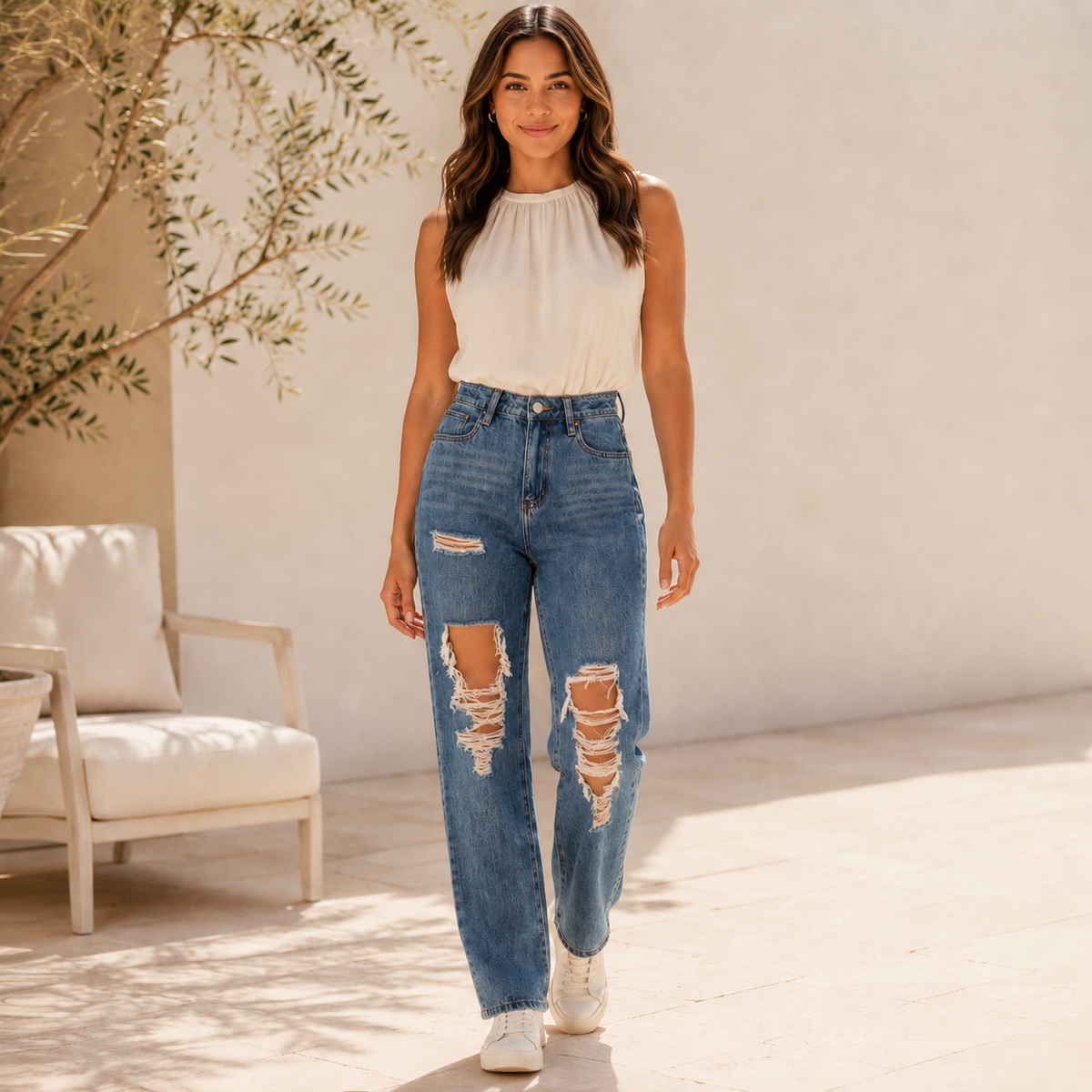 Jeans Wide Leg Ultra Rotos Azul Claro