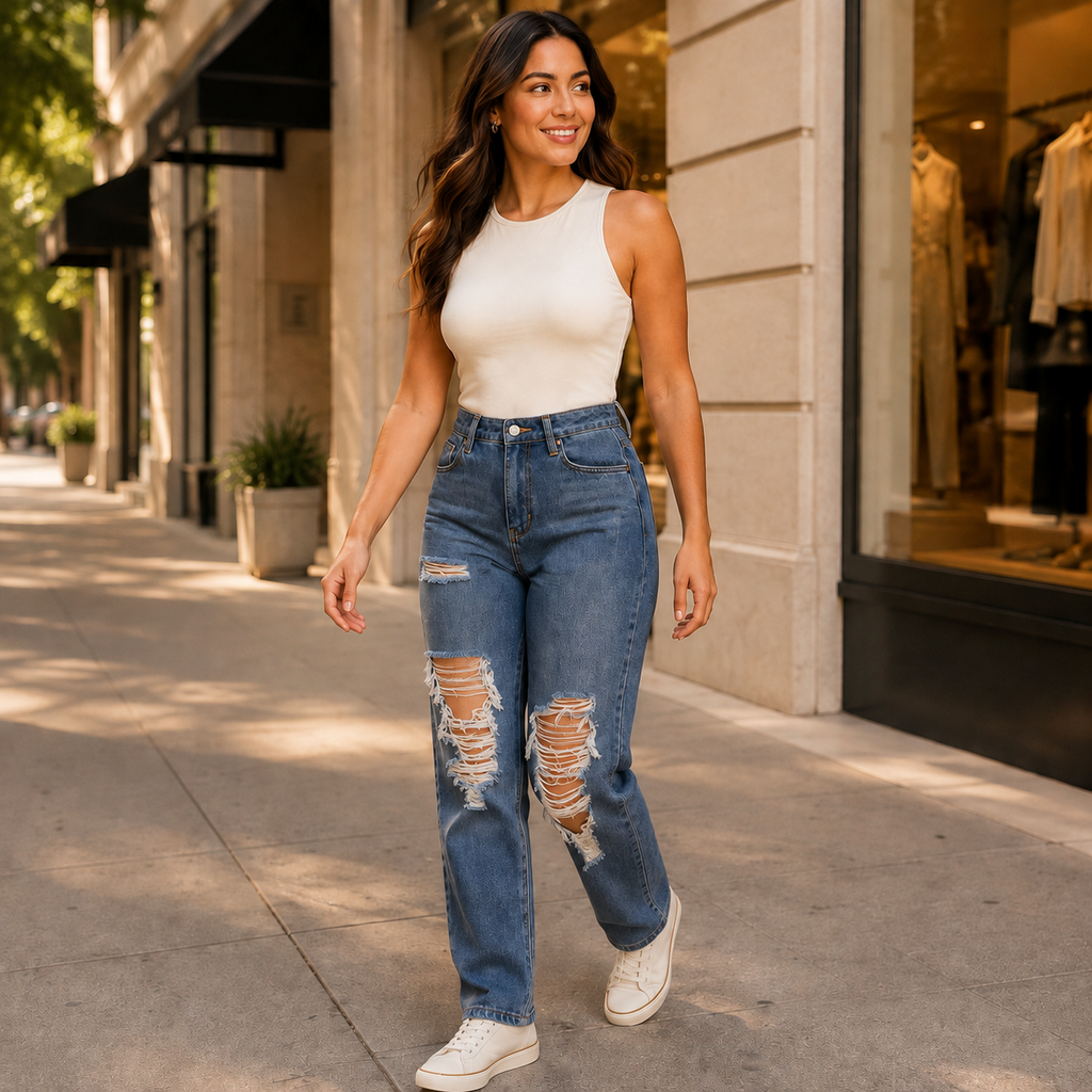 Jeans Wide Leg Ultra Rotos Azul Claro