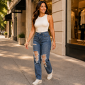 Jeans Wide Leg Ultra Rotos Azul Claro