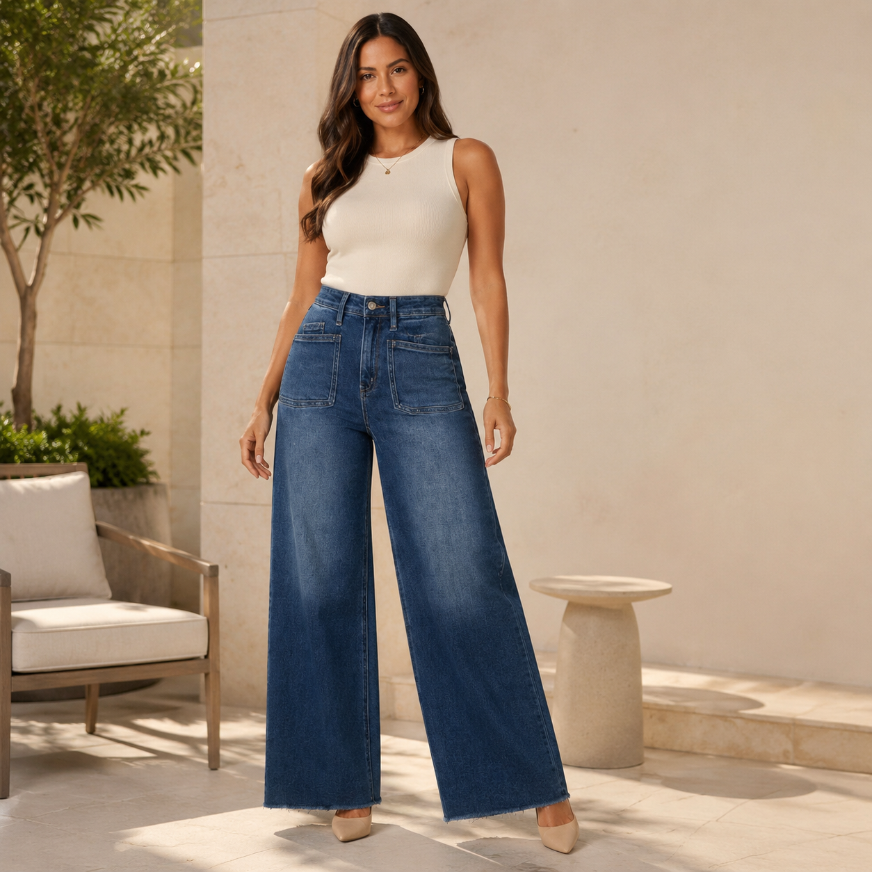Jeans Wide Leg de Tiro Alto