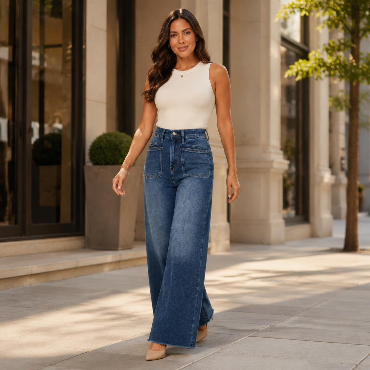 Jeans Wide Leg de Tiro Alto