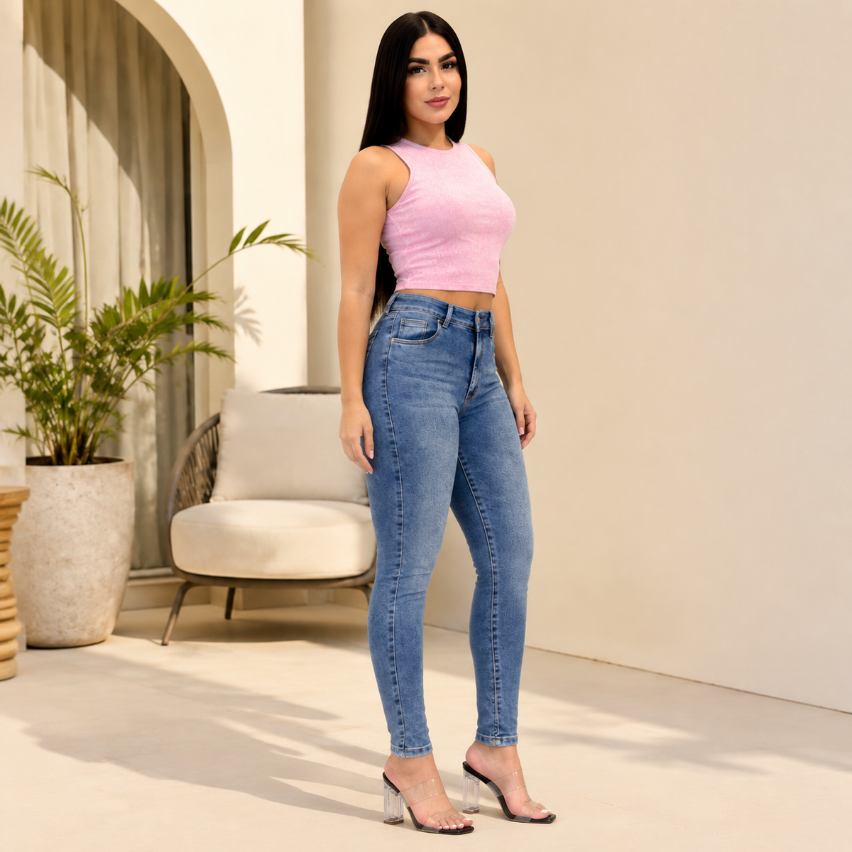 Jeans Skinny Azul Medio Tiro Alto