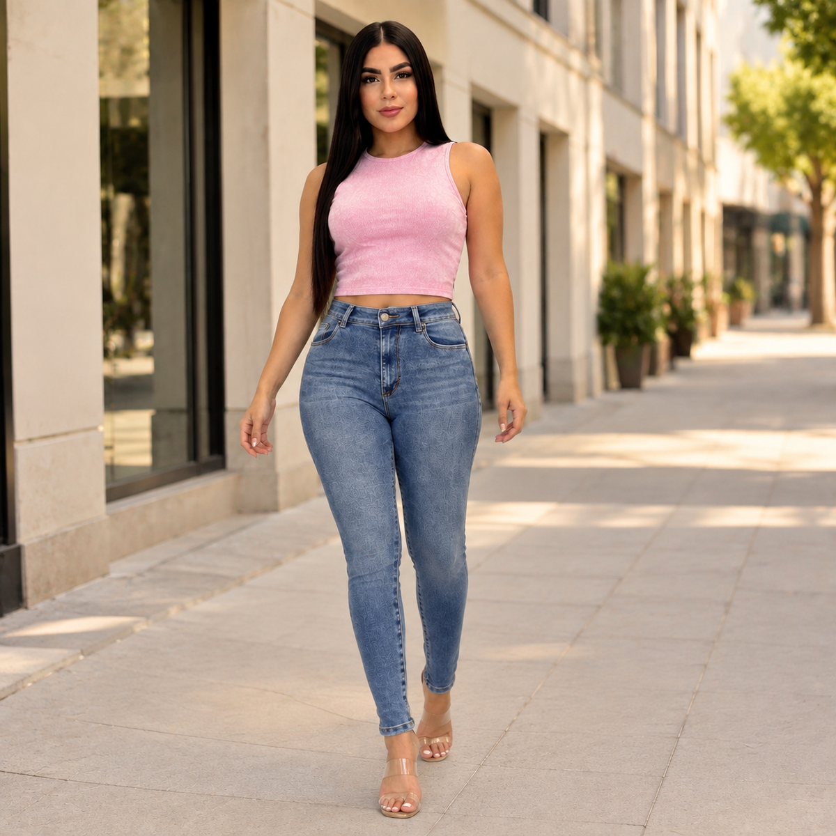 Jeans Skinny Azul Medio Tiro Alto