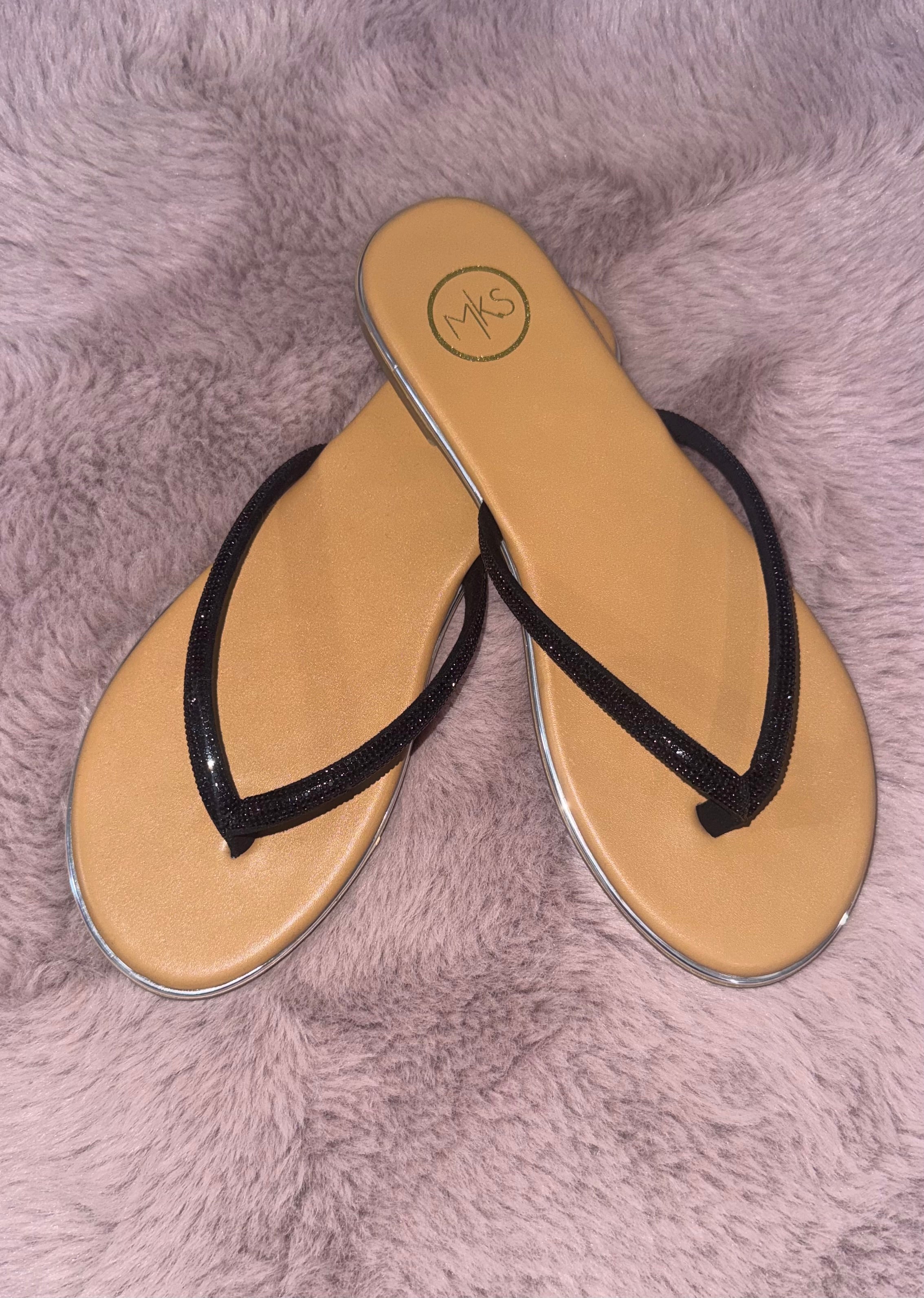 Black Glitter Flip Flop Sandals