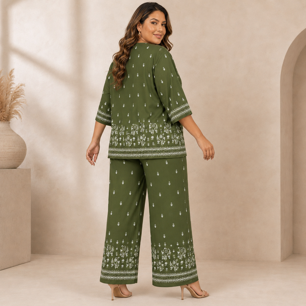 Conjunto Plus Size Verde Oliva Estampado
