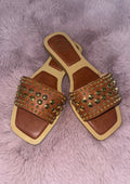 Brown & Gold Studded Slide Sandals