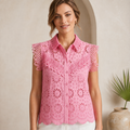 Blusa Rosa Bordada con Mangas de Volantes