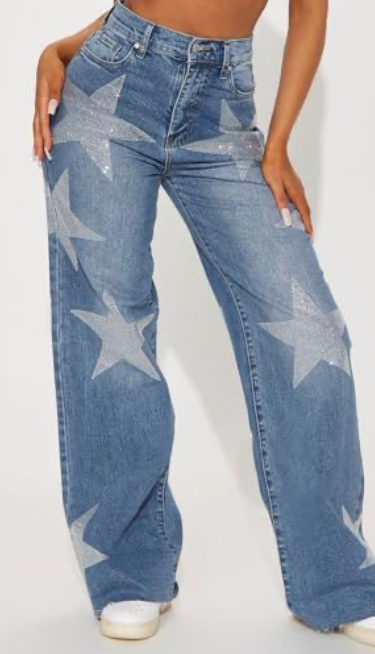 Jeans Estrella con Brillo Wide Leg para mujer