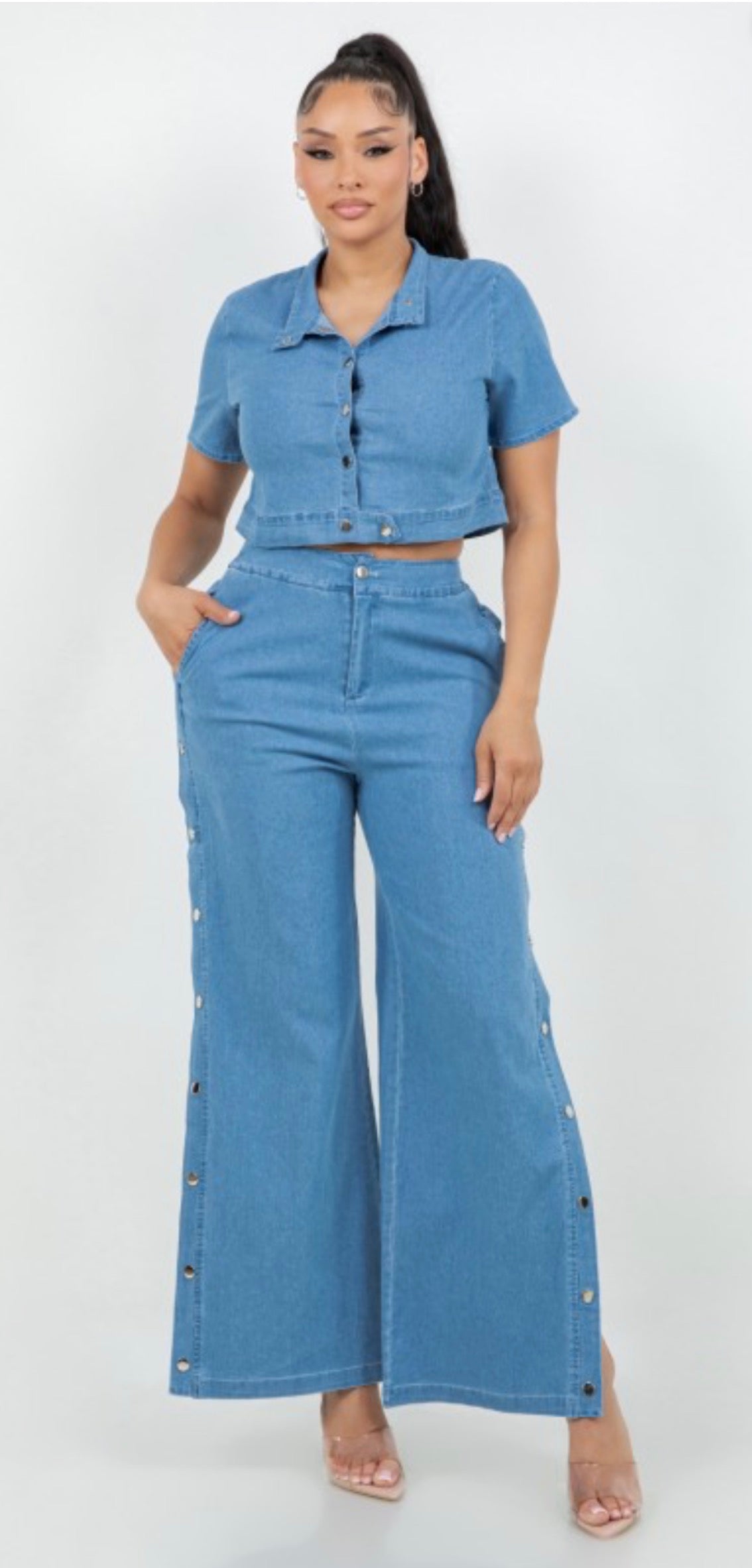 Light Blue Denim Two-Piece Set