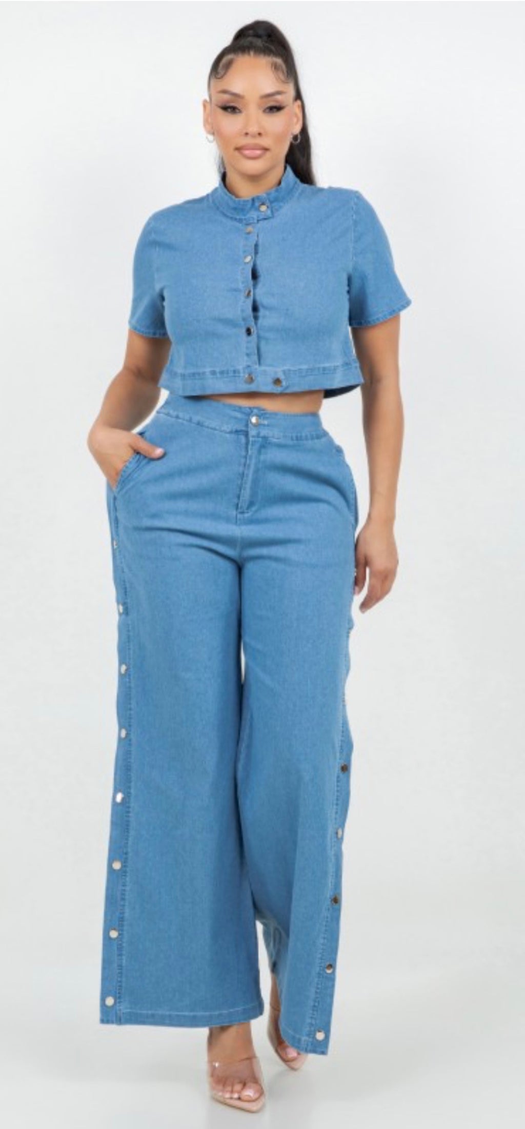 Light Blue Denim Two-Piece Set