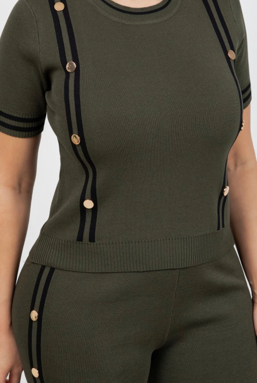 Olive Green Button-Trim Two-Piece Set