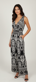 Jumpsuit estampado barroco negro y blanco con pierna ancha