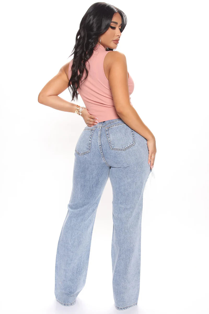 Jeans Wide Leg Ultra Rotos Azul Claro