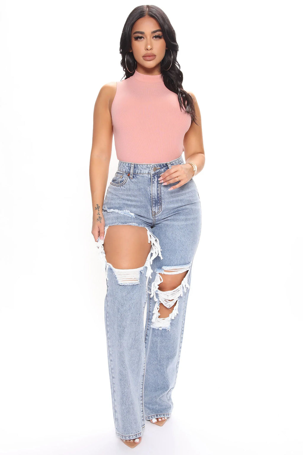 Jeans Wide Leg Ultra Rotos Azul Claro para mujer