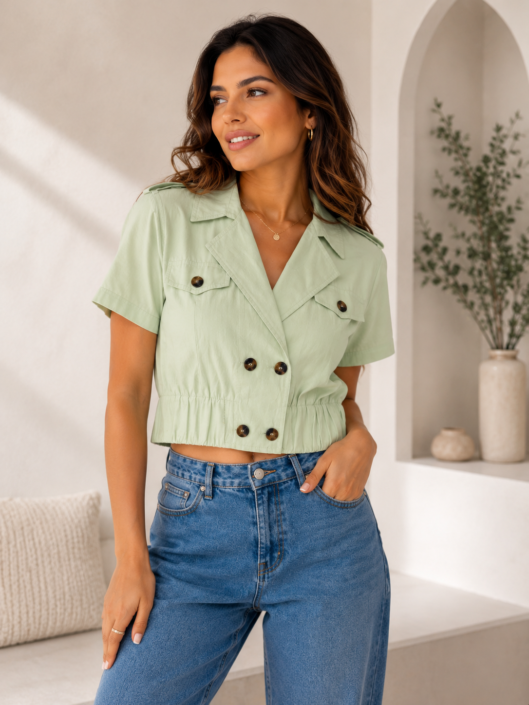 Top Mint con Botones para mujer