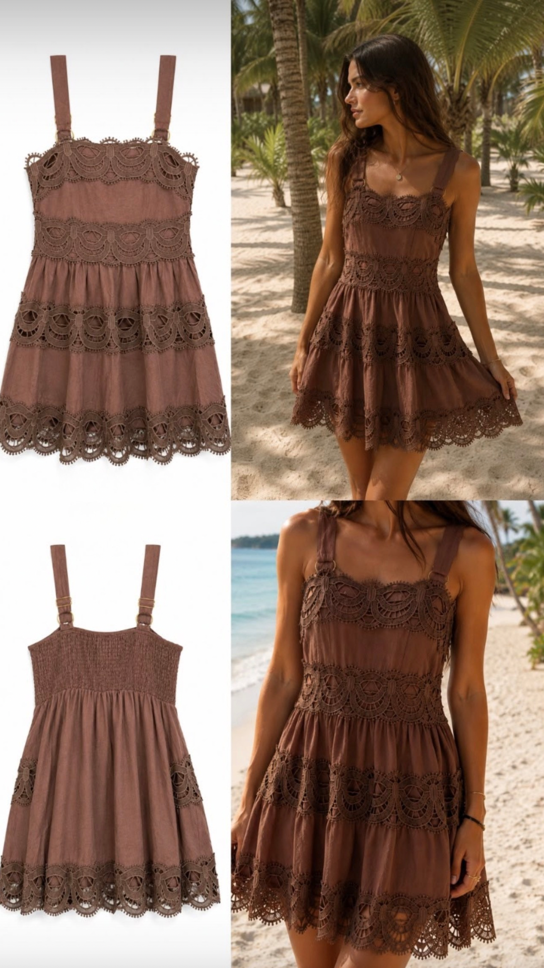 Vestido Mini Mocha con Encaje Bordado