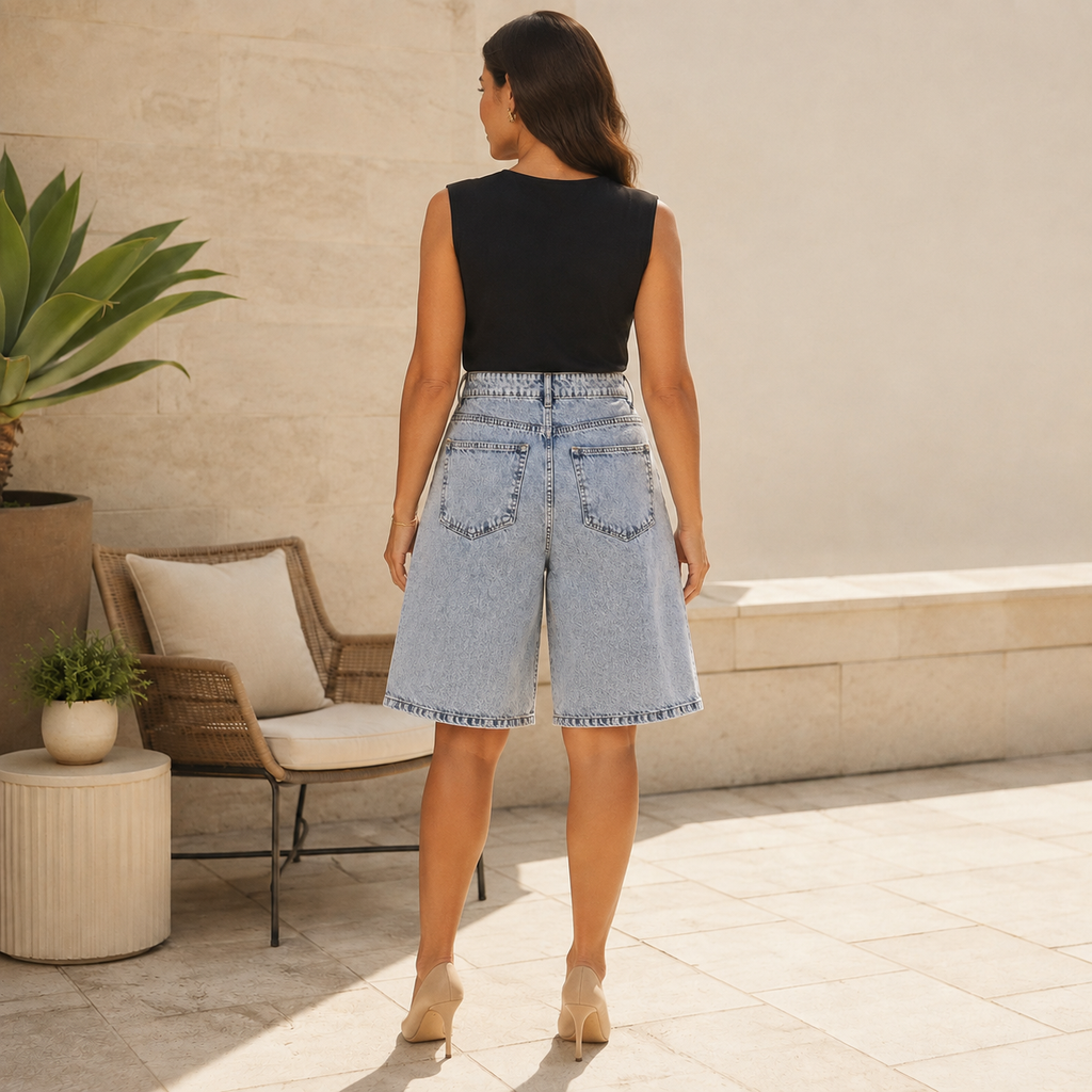 Jorts Iridiscentes Azul Claro con Rotos