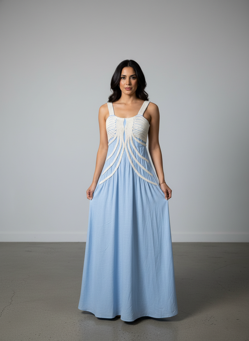 Blue & White Corset Maxi Dress