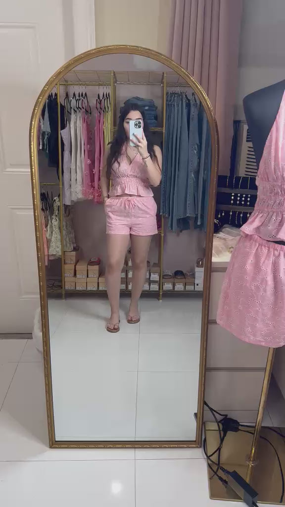 Pink Eyelet Halter Two-Piece Set